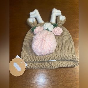 NEW ~ Mud Pie Toddler Baby Girl Reindeer Christmas Hat Cap Beanie ~ 6M to 18M